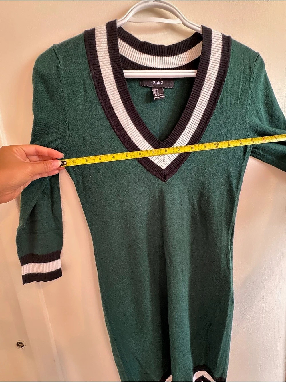 Forever 21 Varsity Striped Sweater Dress Green & Black Size Medium - Picture 6 of 10